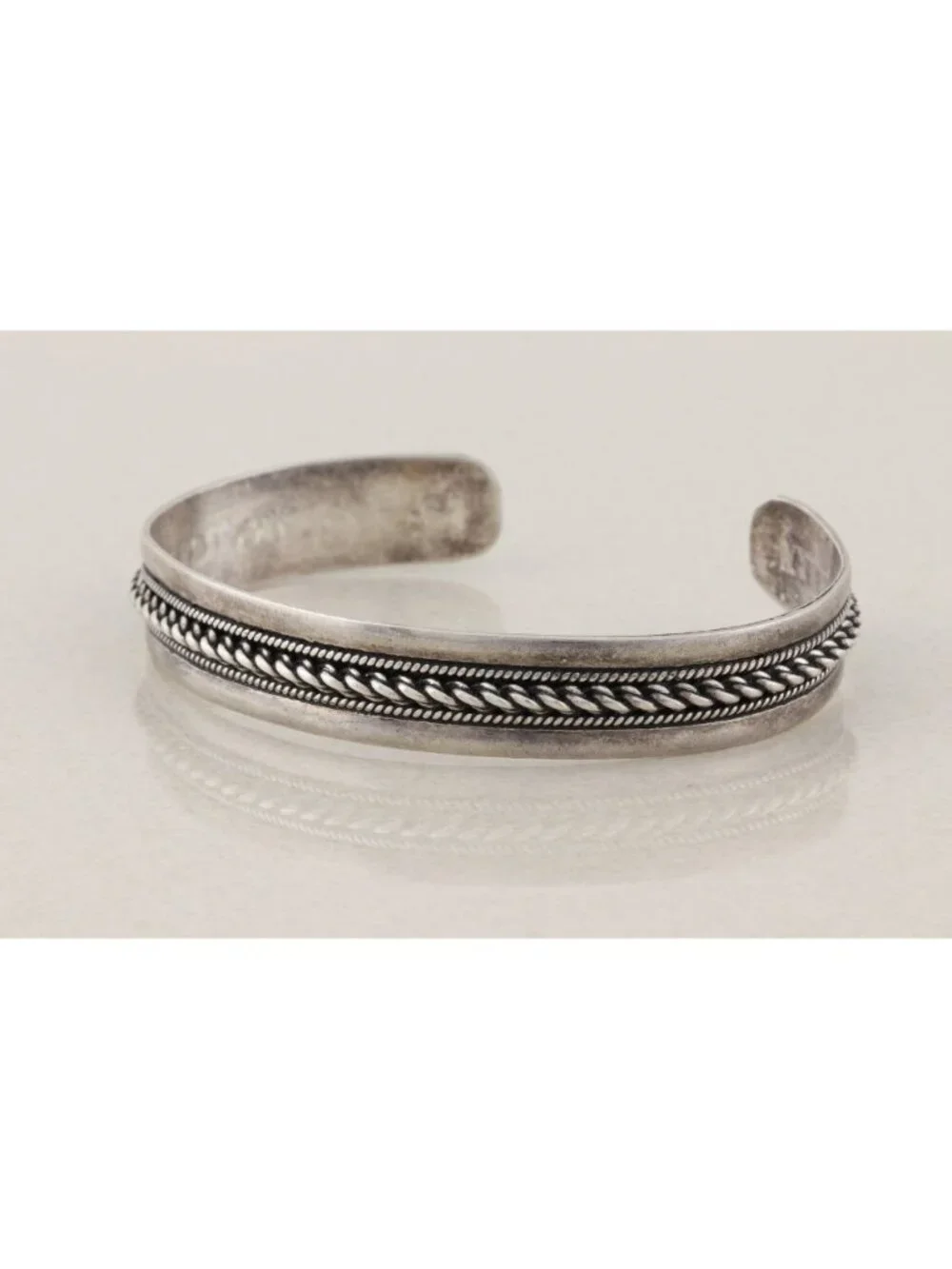Sterling Silver Rope Pattern Cuff Bracelet Adjustable 7